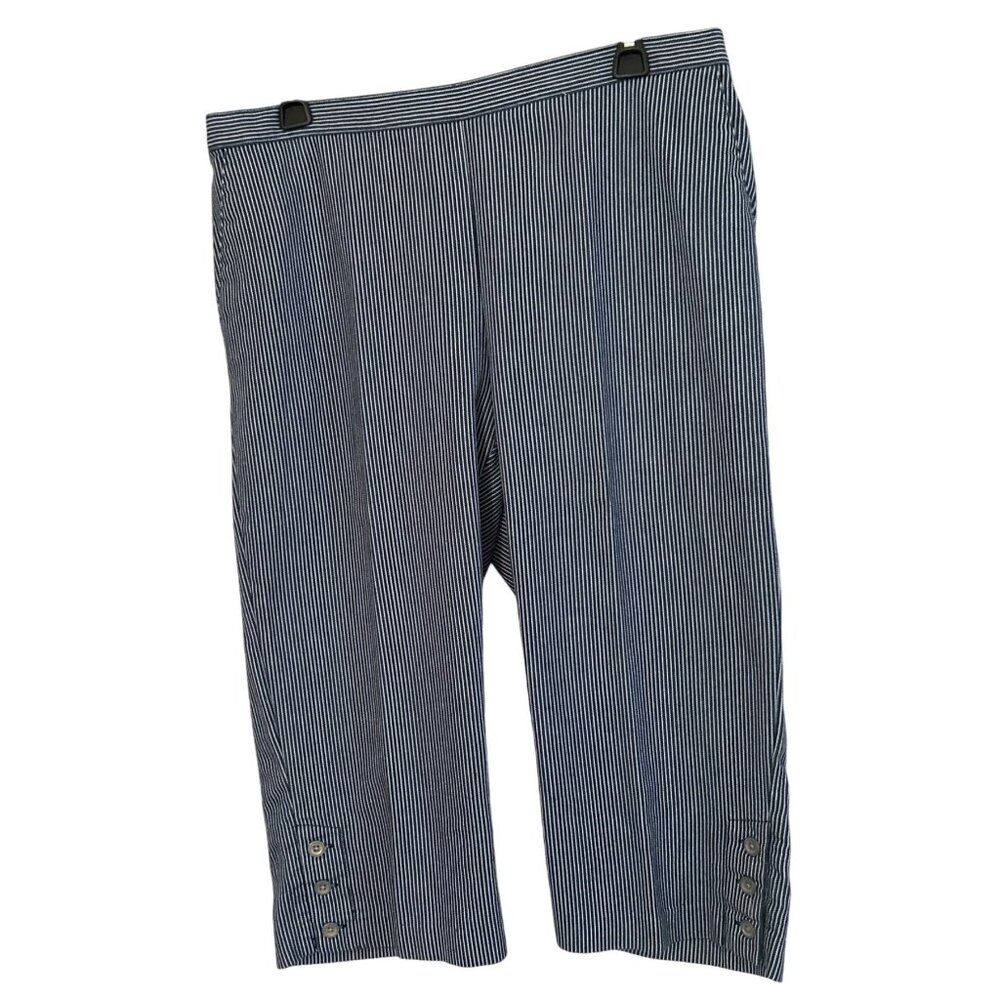 Alfred Dunner Womens Striped Capri Pants Size 12 Blue Elastic Waist Cotton Blend